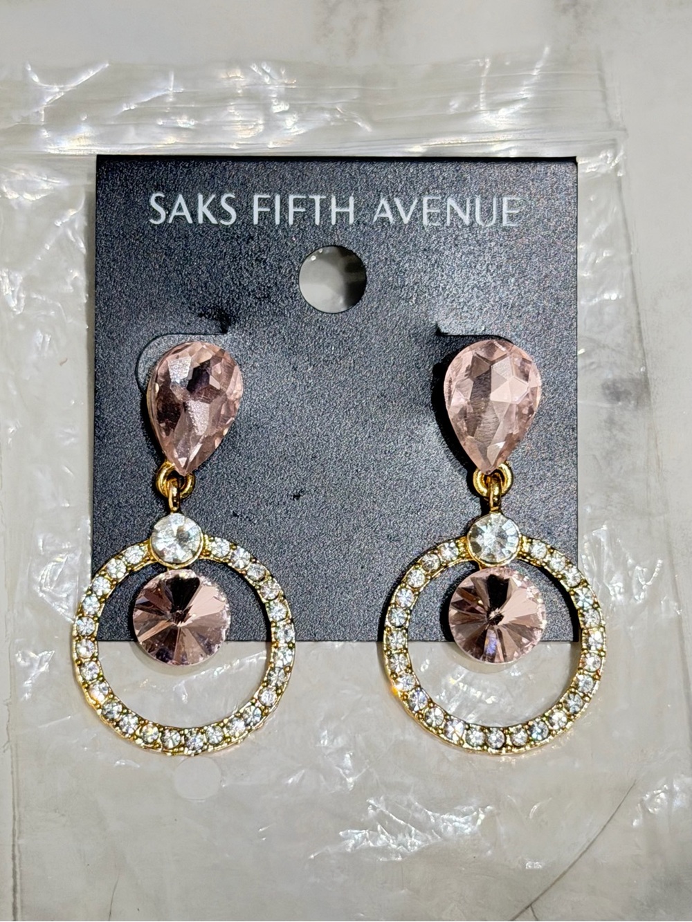 Saks Fifth Avenue Pink Crystal Drop Earrings NWT
